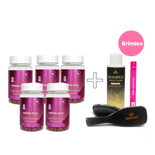 Kit 5 Blend de Vitaminas para Cabelo + Shampoo + innovenails + Escova